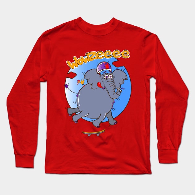 Skater Elephant Long Sleeve T-Shirt by Coowo22